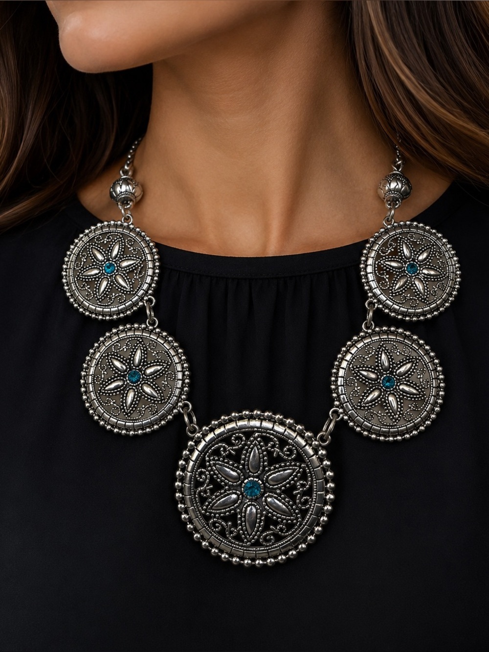 Silver Medallion Style Necklace Fun Piece to Wear!